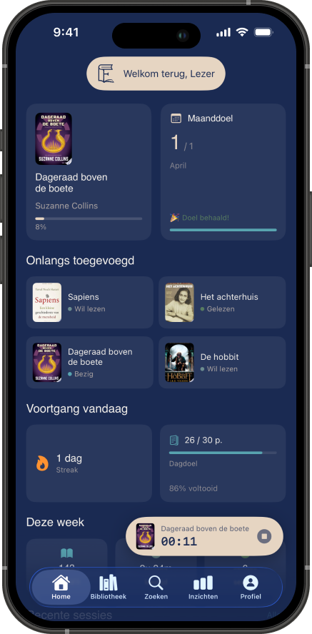 Fabulix leestracker - leestimer voor sessies bijhouden
